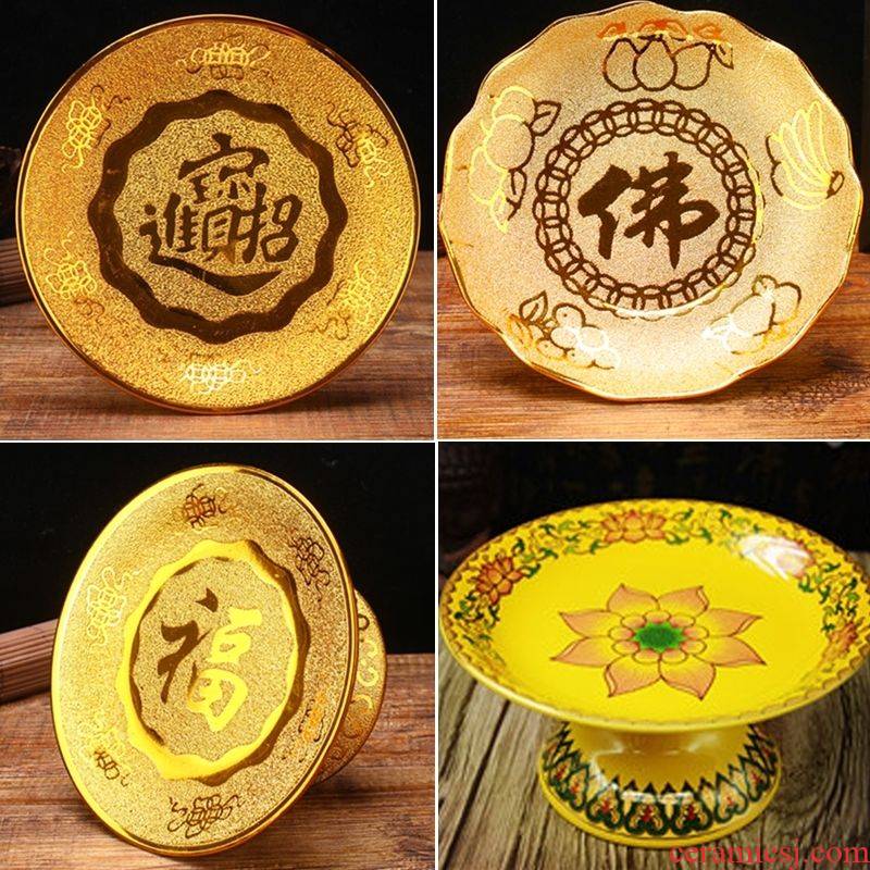 Buddhist supplies for plate Buddha with ceramic guanyin temple god of fortune for compote of fruit GongPan tall foot for the Buddha