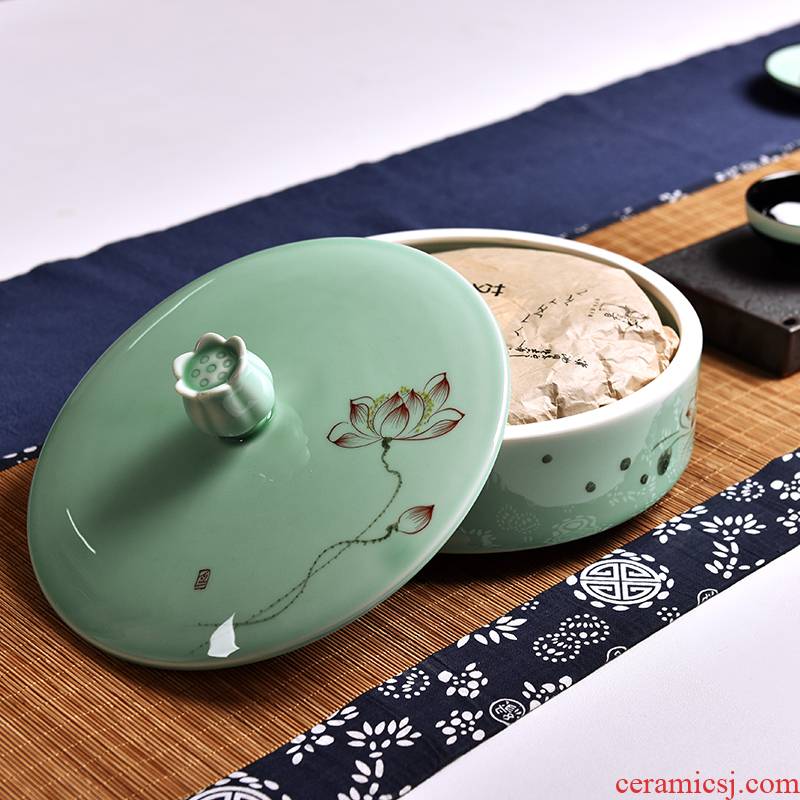 Mud seal hand - made ceramic tea pot of longquan celadon wake receives tieguanyin sealed jar of puer tea cake storage tanks