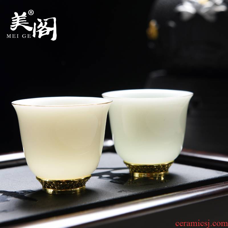 Beauty cabinet dehua suet jade white porcelain tea cups household beeswax yellow, emerald green sample tea cup master cup of tea