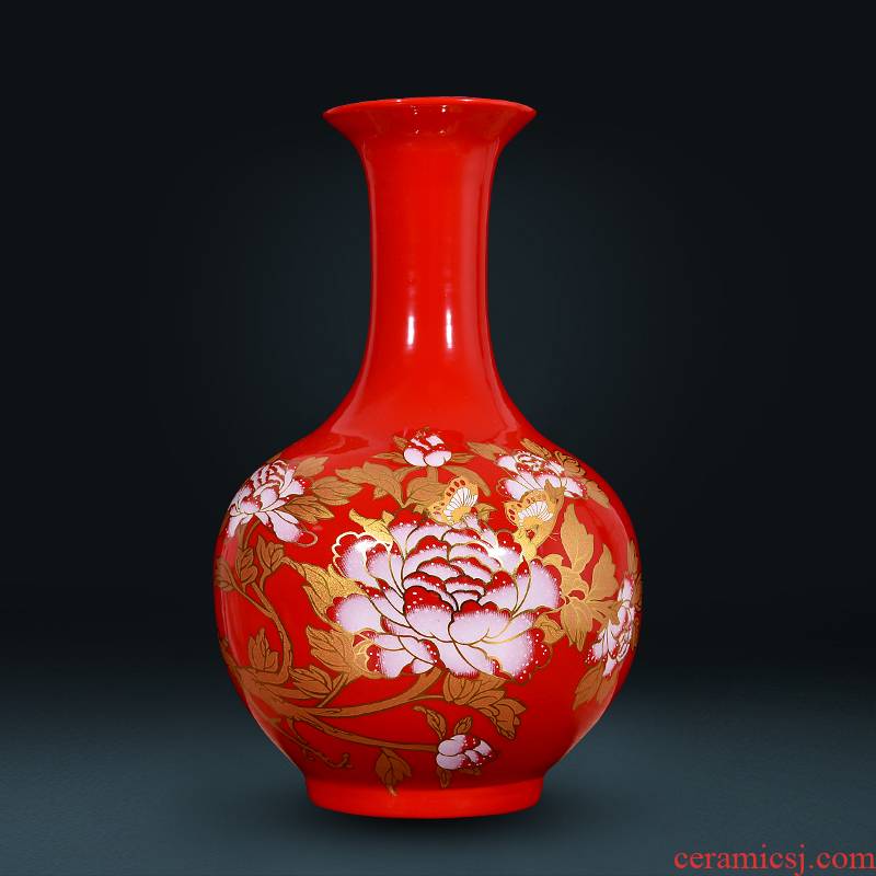 Jingdezhen ceramic vase furnishing articles sitting room flower arranging lucky bamboo household adornment Chinese red mesa of large porcelain