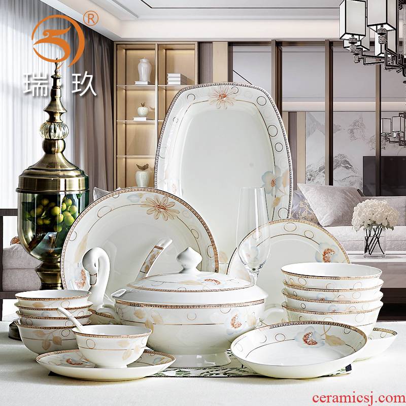 New Chinese style household up phnom penh 60 skull porcelain tableware kit tangshan fine ipads bowls plates spoon combination set