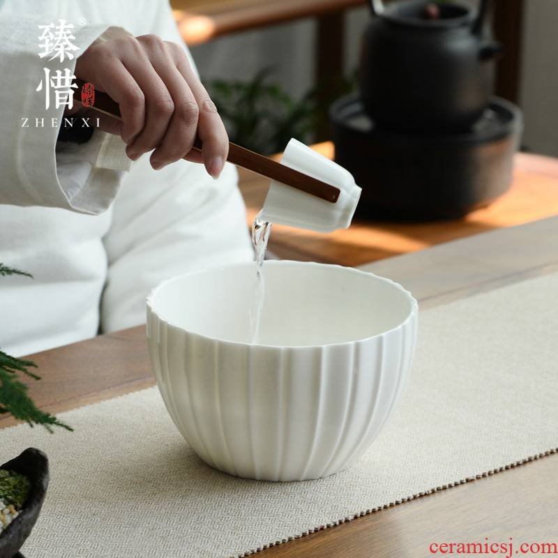 Become precious little dehua white porcelain tea to wash to dry tea in hot plate cylinder washing water jar ceramic kung fu tea tea accessories