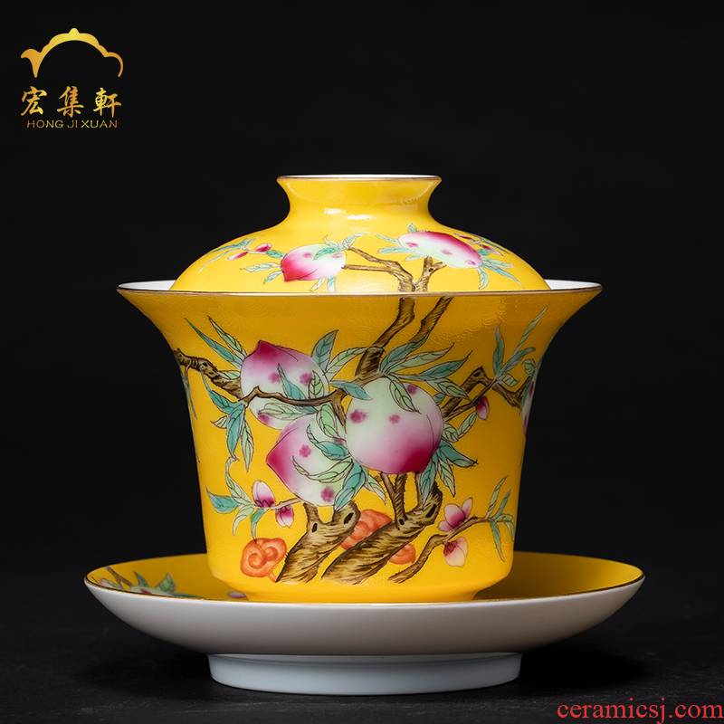 Jingdezhen tea powder enamel covered bowl bowl with a large steak nine peach all hand - made tea bowl to bowl