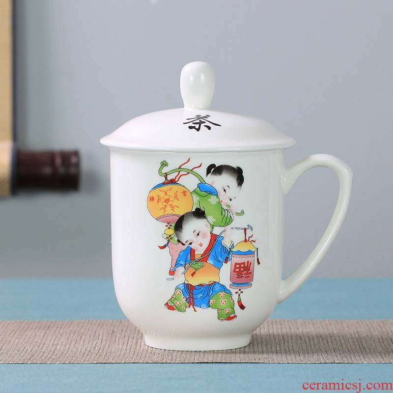Jingdezhen porcelain teacup ipads can be customized LOGO office meeting glass ceramic cups with cover office gift mugs