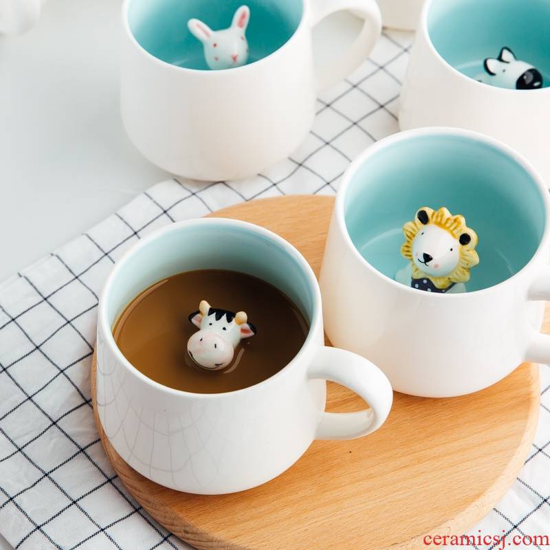 3 d cartoon animals, lovely student lovers mugs household contracted glass ceramic cup individuality creative trend