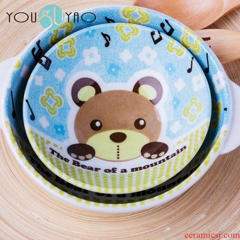 Children always home, lovely ceramic tableware creative personalities teddy bear cartoon bowl soup bowl rainbow such use imported from Japan