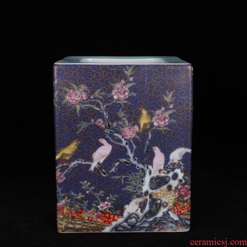 Archaize of jingdezhen porcelain yongzheng colored enamel painting of flowers and four big brush pot pen sea Chinese four desk office furnishing articles