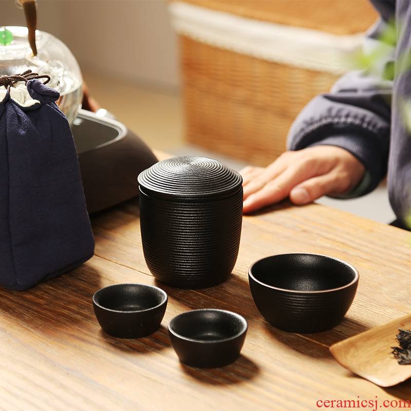Zhuo imperial travel travel kung fu tea set portable handheld coarse pottery crack cup a pot of 2 cup gift box office home
