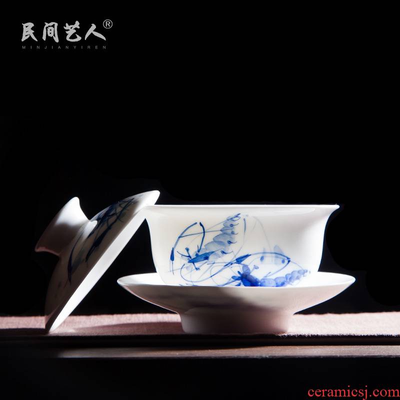 Jingdezhen ceramic hand - made three blue and white to the bowl to bowl tureen manual small cups finger bowl of tea