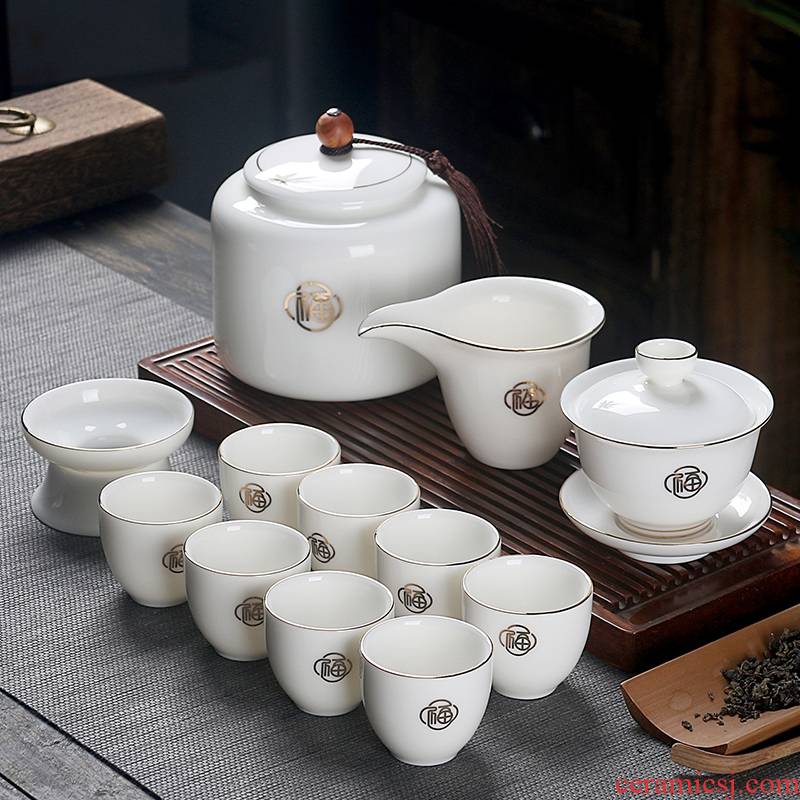 Kung fu tea set with white porcelain of a complete set of Kung fu tea set little teapot tea caddy fixings ceramic cups