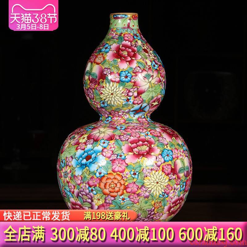 Jingdezhen ceramics hand - made pastel gourd vases, antique Chinese style living room porch rich ancient frame decorations furnishing articles
