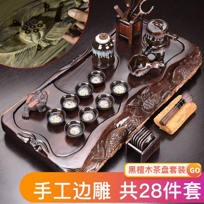 HaoFeng Japanese the whole piece of ebony wood tea tray tea saucer violet arenaceous kung fu tea set suit household teapot