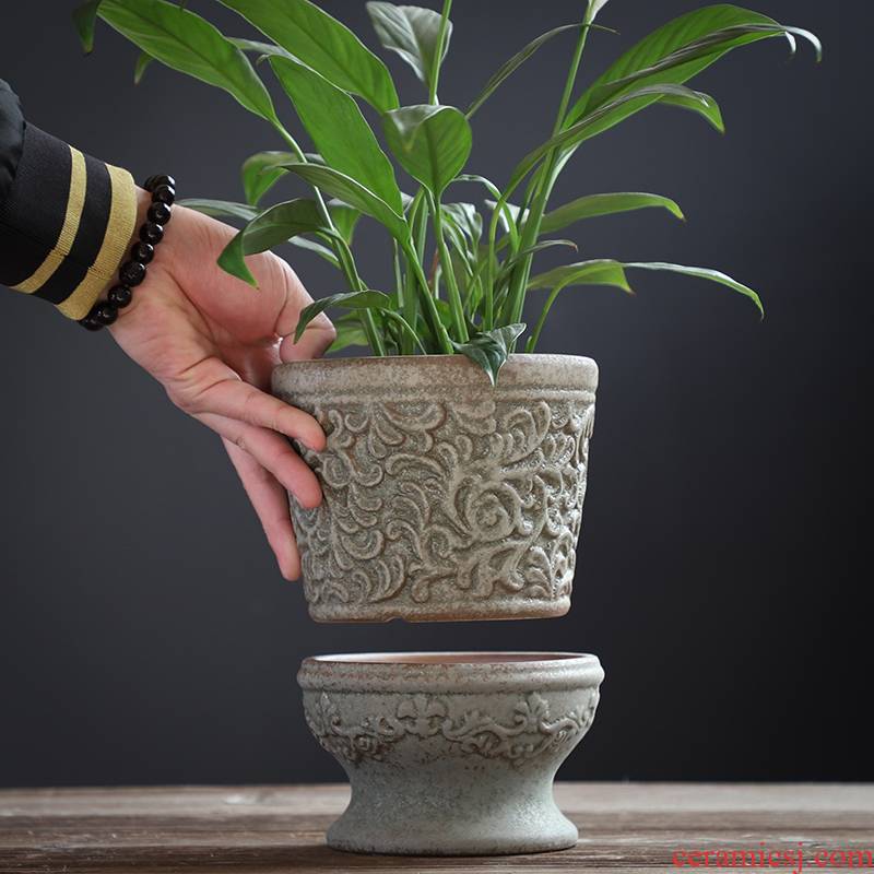 Flowerpot ceramic creative large ventilation butterfly orchid restoring ancient ways with tray clivia money plant flowers, potted the plants, fleshy