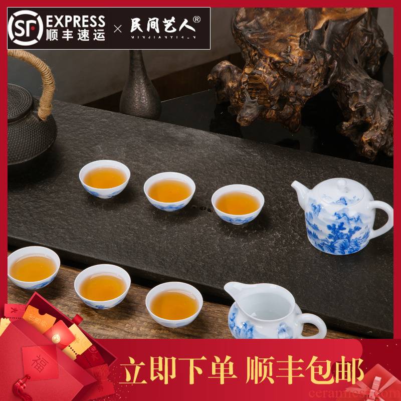 Jingdezhen ceramic hand - made 8 fair head kung fu tea cup teapot tea set manually a complete set of household gifts