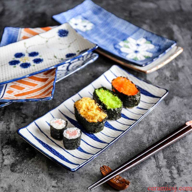 Japanese creative salmon sushi platter ceramic tableware plates rectangular snacks. The Dish food Dish of household
