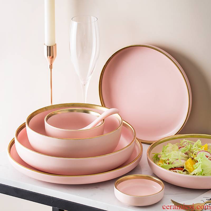 Deep dish plate suit combination plate household steak plate creative western food plate Nordic ceramic tableware ins web celebrity