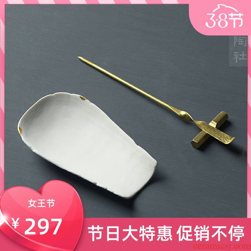 Poly real scene is copper TSP white pottery tea tea put white pottery texture ceramic tea tea holder parts by hand