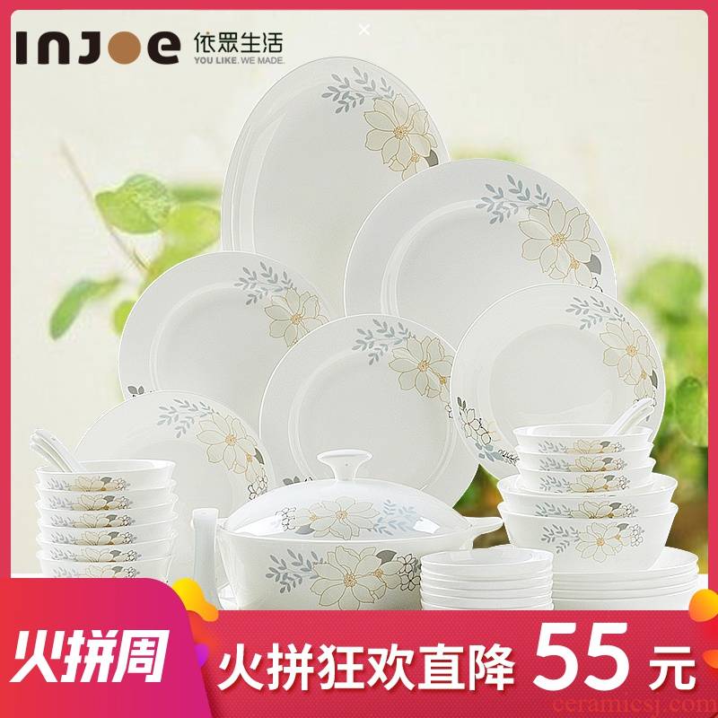 "According to the tangshan ipads porcelain tableware suit dishes European dishes suit household contracted style ceramic dish bowl chopsticks