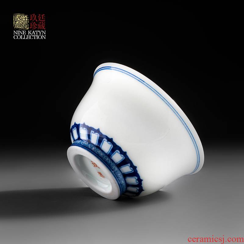 Nine at the blue and white porcelain tea master cup single cup of jingdezhen ceramic cups large - sized kung fu tea tea cups