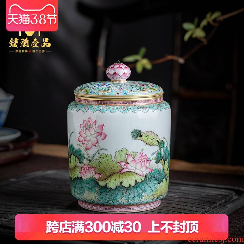 Jingdezhen ceramic lid can receive all hand - made pastel lotus pu 'er tea tea tea pot collection storehouse storage box