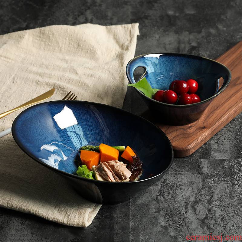 KaiGu blue individuality creative ceramic bowl of fruit bowl of soup bowl dessert salad bowl noodles bowl household tableware up
