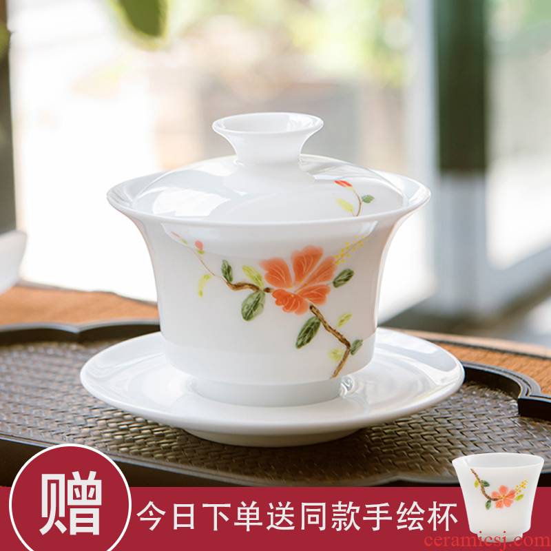 Jingdezhen ceramic kung fu tea set hand - made tureen thin foetus bowl sample tea cup sweet white porcelain tea bowl of tea by hand