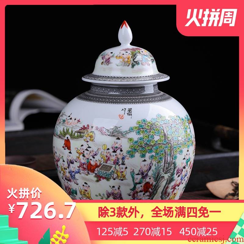 Jingdezhen ceramic hand - made caddy fixings small tea pot 1 catty box general household checking quality