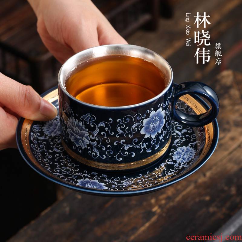 Jingdezhen 999 sterling silver cup home and ceramic coffee cups and saucers suit European contracted iron mine loader silver mugs