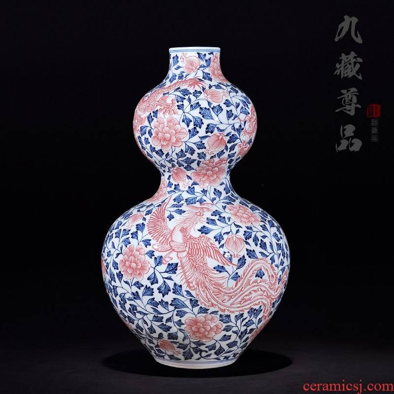 Antique hand - made porcelain of jingdezhen ceramics youligong chicken wear a flower is opening bottle gourd crafts accessories furnishing articles