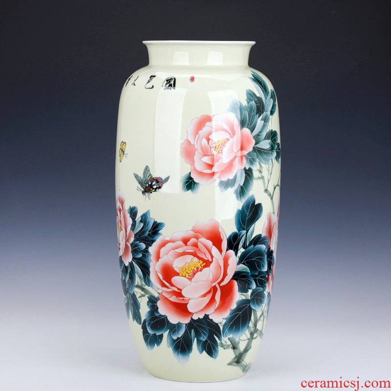 Jingdezhen hand - made ceramic vase peony painting and calligraphy scrolls cylinder receive tube of the study of calligraphy and painting scrolls porcelain jar furnishing articles
