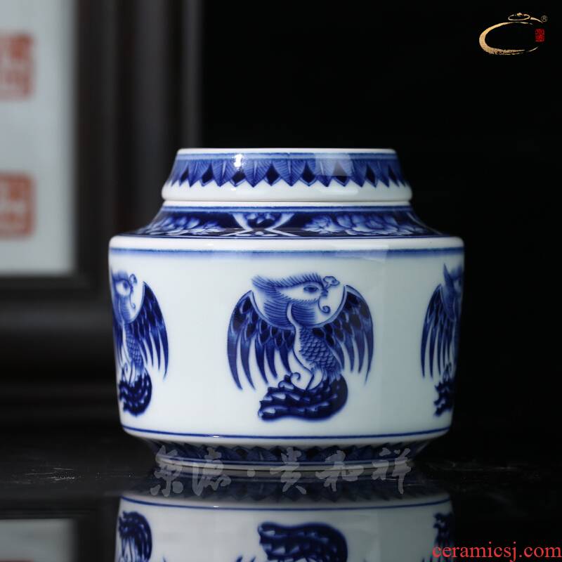 Jing DE and auspicious jingdezhen blue and white chicken small checking as cans ceramic POTS receives household gifts POTS