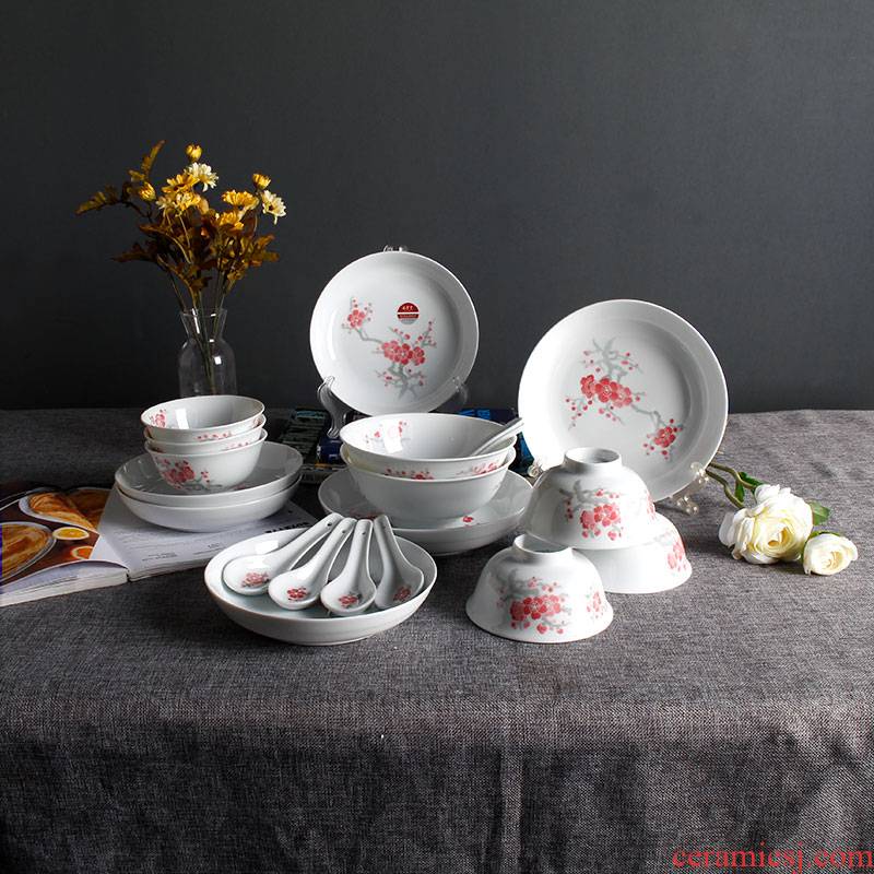 China red porcelain up with hong mei good 20 head ceramic tableware plates under the liling glaze color hand - made to use gift sets