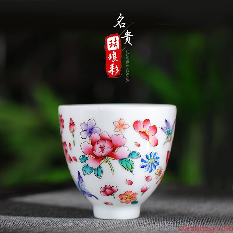 Jingdezhen ceramic painting of flowers and individual cup single CPU colored enamel sample tea cup masters cup hand - made butterfly kung fu tea cups
