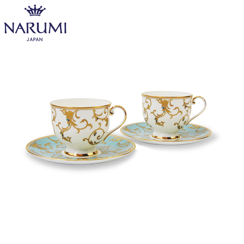 Japan NARUMI sound Anatolia sea Blue double tea/coffee cups and saucers ipads China 50939-20350 - g