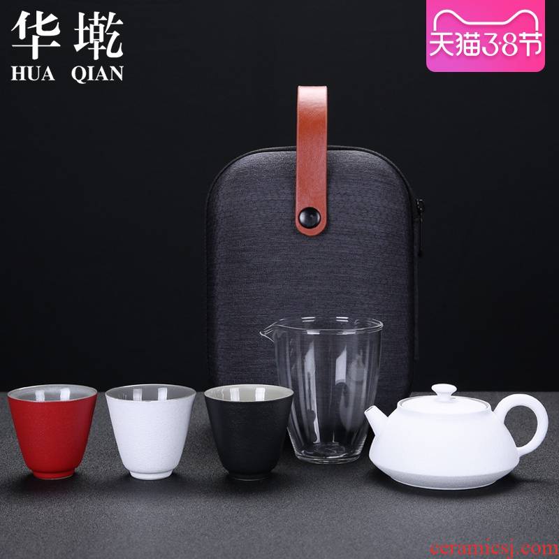 China Qian portable car ceramics to crack a stone gourd ladle pot of three belt outside BaoHu kung fu tea set
