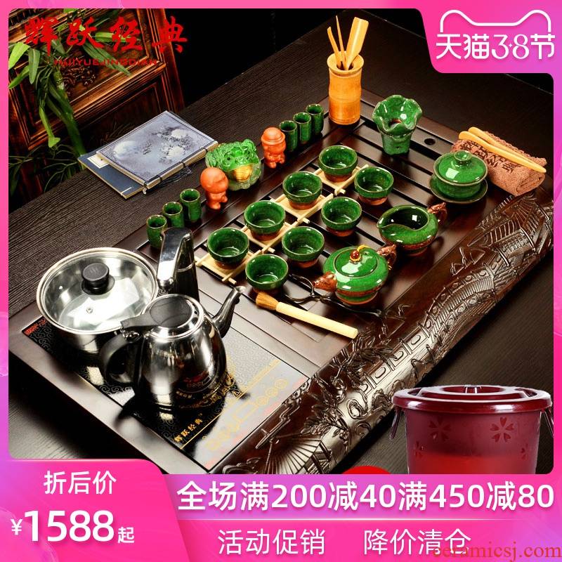 Fai jump a whole piece of ebony wood tea tray was kung fu tea set induction cooker purple sand tea tea tea