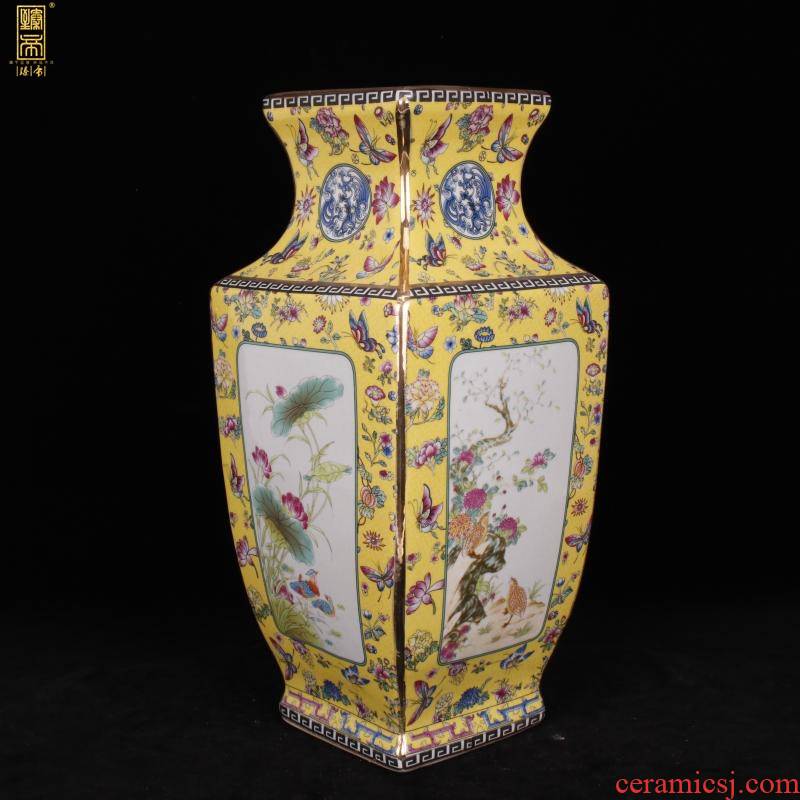 Jingdezhen imitation see colour painting of flowers and square enamel qianlong vase sitting room adornment of new Chinese style antique antique furnishing articles