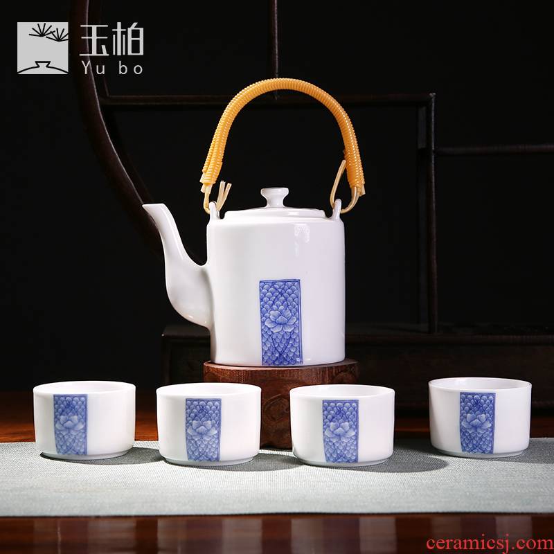 Jade cypress jingdezhen ceramic tea set Japanese creative time tea service kit mini teapot teacup literary small and pure and fresh