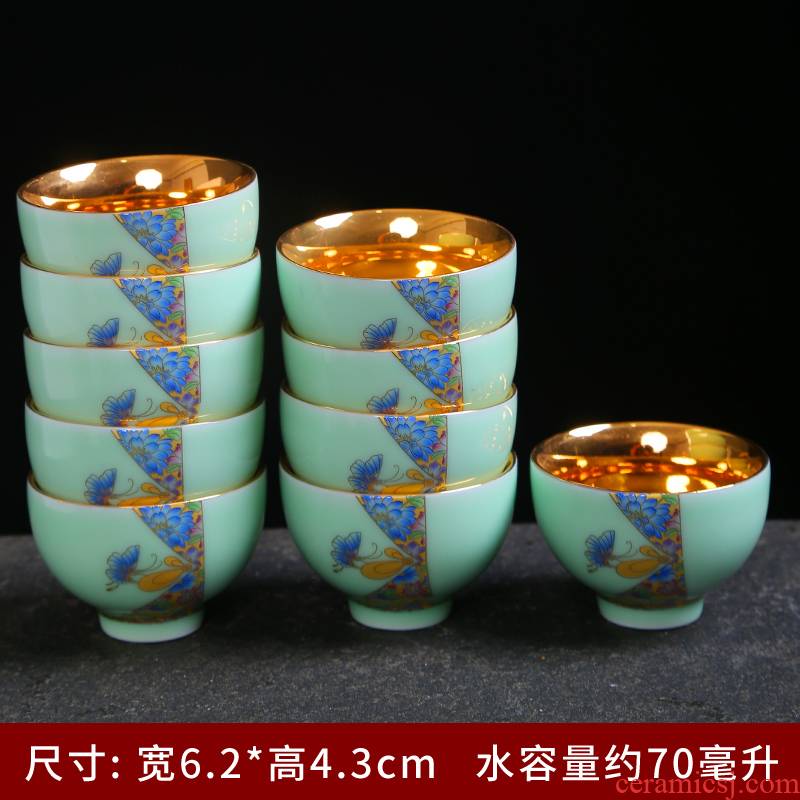 Tasted silver gilding tea cup celadon colored enamel see kung fu tea cup single cup sample tea cup full of household ceramic tea set white porcelain