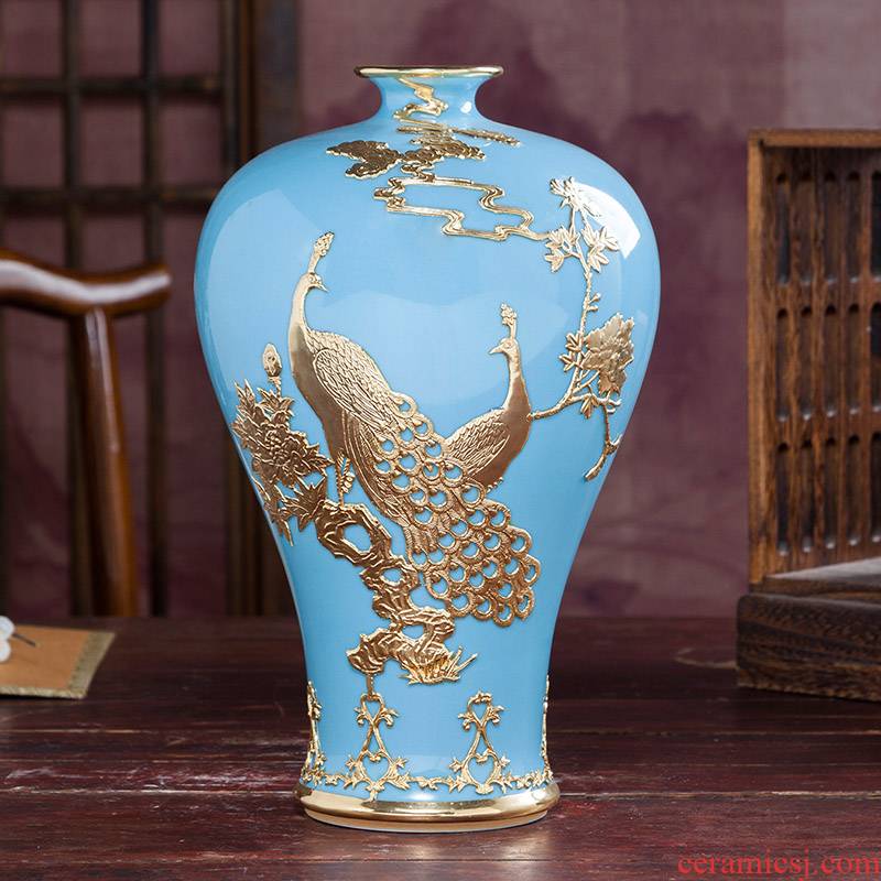 Jingdezhen ceramics tracing an inset jades vases, antique Chinese flower arranging home sitting room adornment handicraft furnishing articles