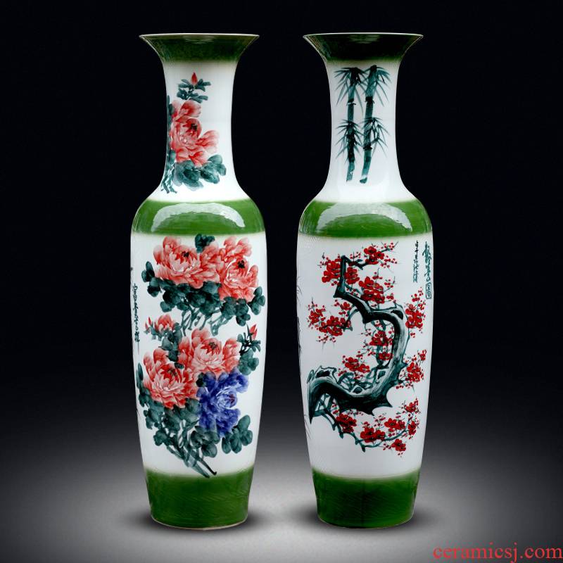 Jingdezhen ceramics of large vases, hand - made peony name plum flower carving shadow qdu porcelain sitting room adornment is placed
