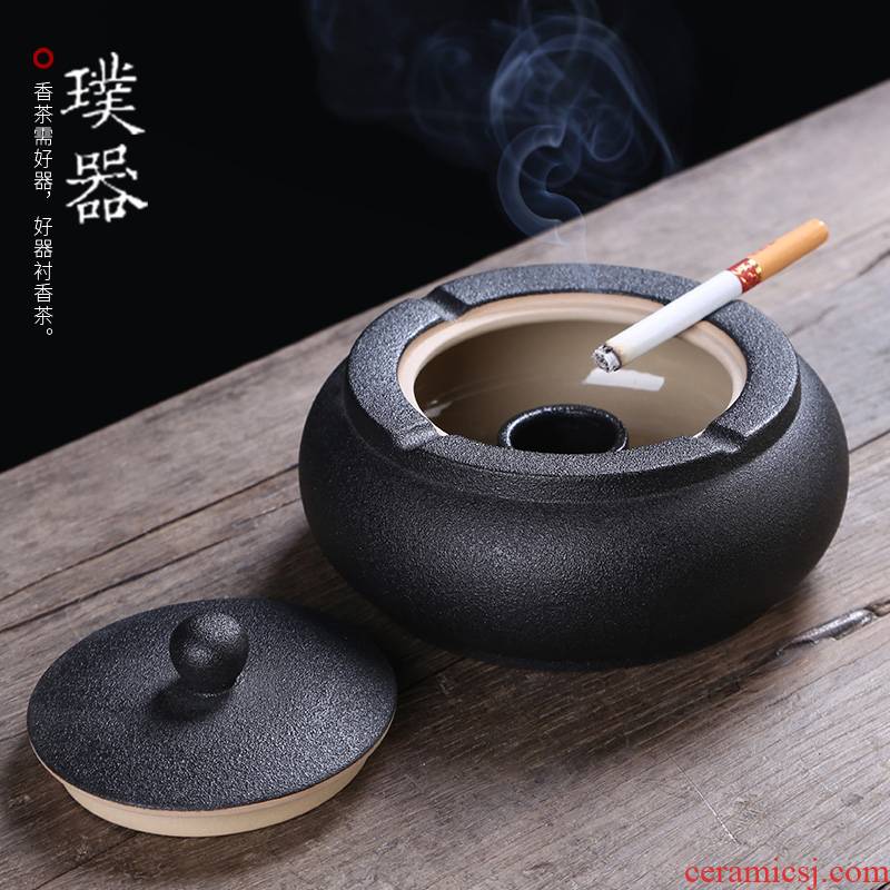 Injection machine, black pottery ashtray restoring ancient ways creative ceramic office contracted sitting room tea table with cover wind character ashtrays