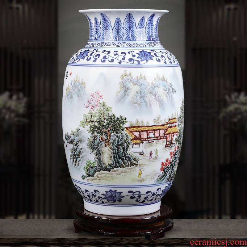 Insert jingdezhen blue and white ceramics powder enamel vase XianGe the qing ju masters hand - made home sitting room adornment is placed