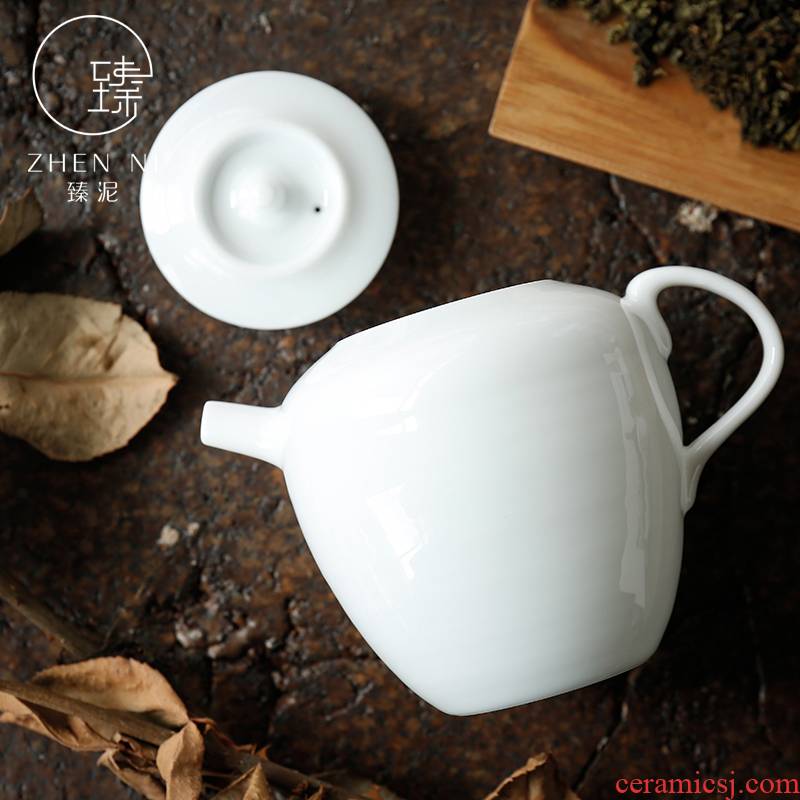 By mud jingdezhen porcelain teapot checking ceramic teapot Japanese side to make tea pot of thin foetus jade porcelain household