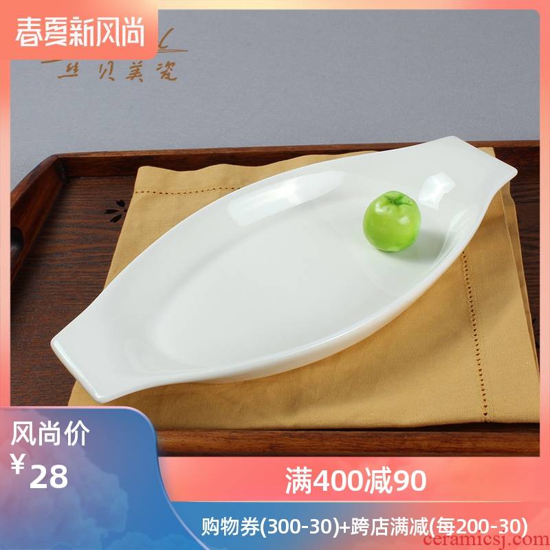 Pure white hotel ceramic tableware rectangle banana boat with feet cheese baked rice meal plate baking dish plates