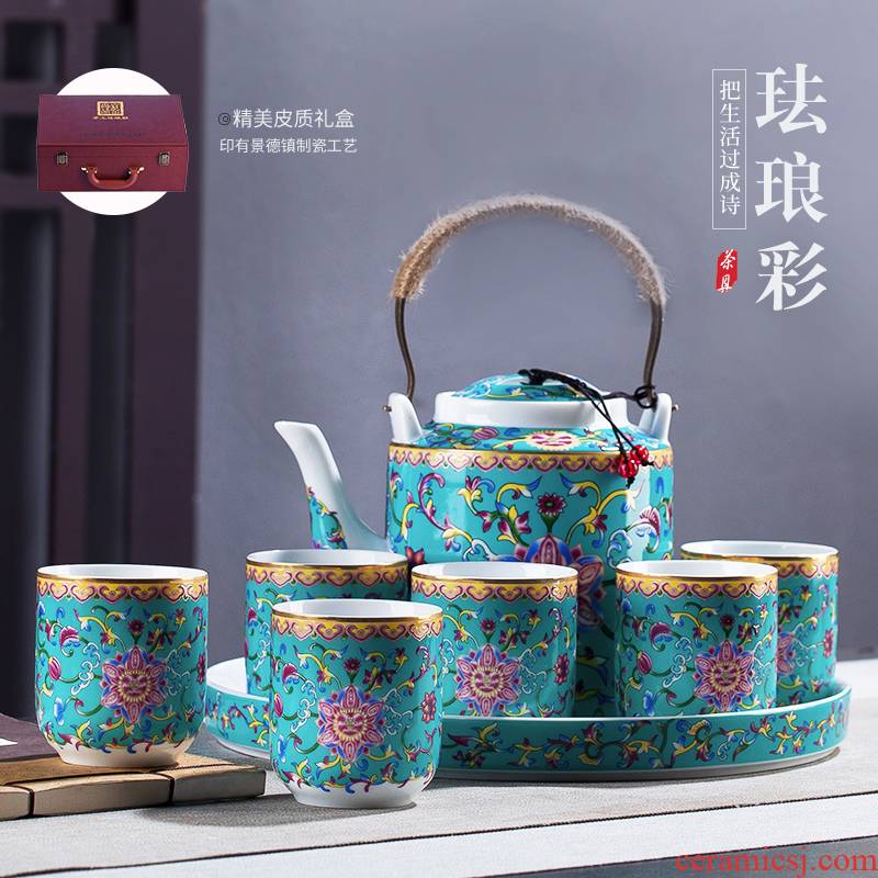 Cool ceramic kettle pot set home old archaize high - temperature large capacity of the teapot colored enamel kettle