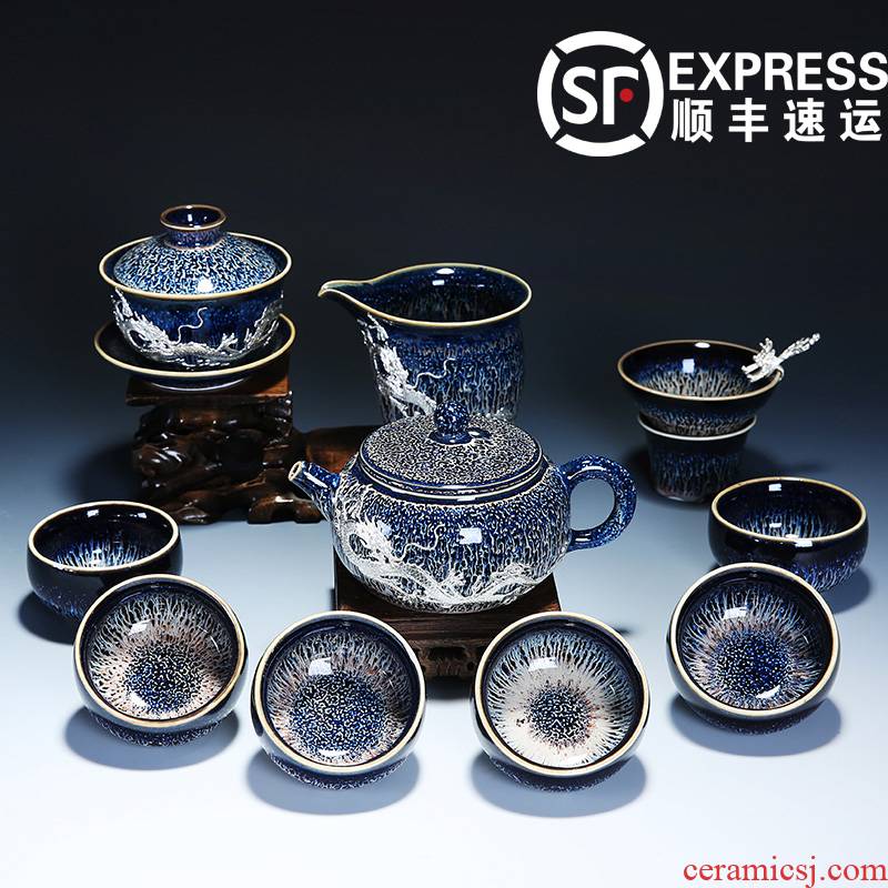 Jingdezhen tea suit household obsidian up pa red glaze ceramic cups kung fu tea set a complete set of the teapot