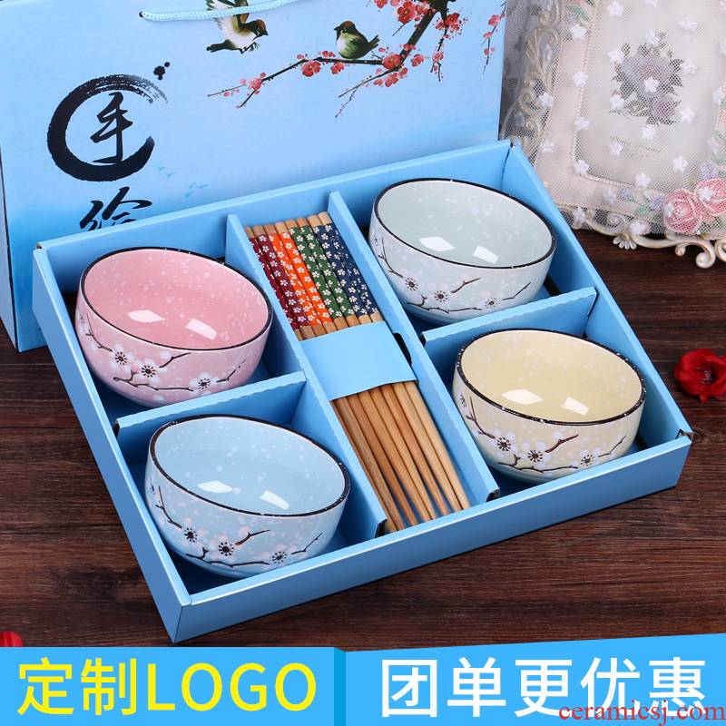 Tableware suit for household jobs the Japanese creative move wedding return small bowl ceramic bowl chopsticks sets gift box