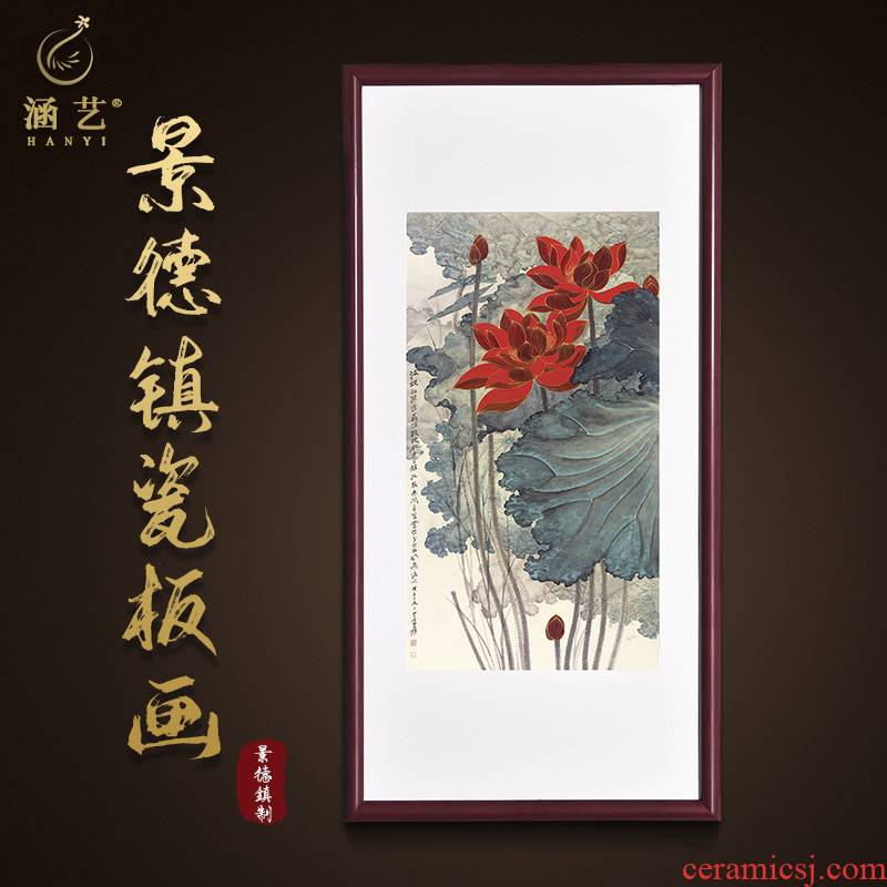 Porch decoration jingdezhen porcelain plate painting new Chinese - style corridor corridor landscape paintings Chinese painting lotus vertical version hangs a picture