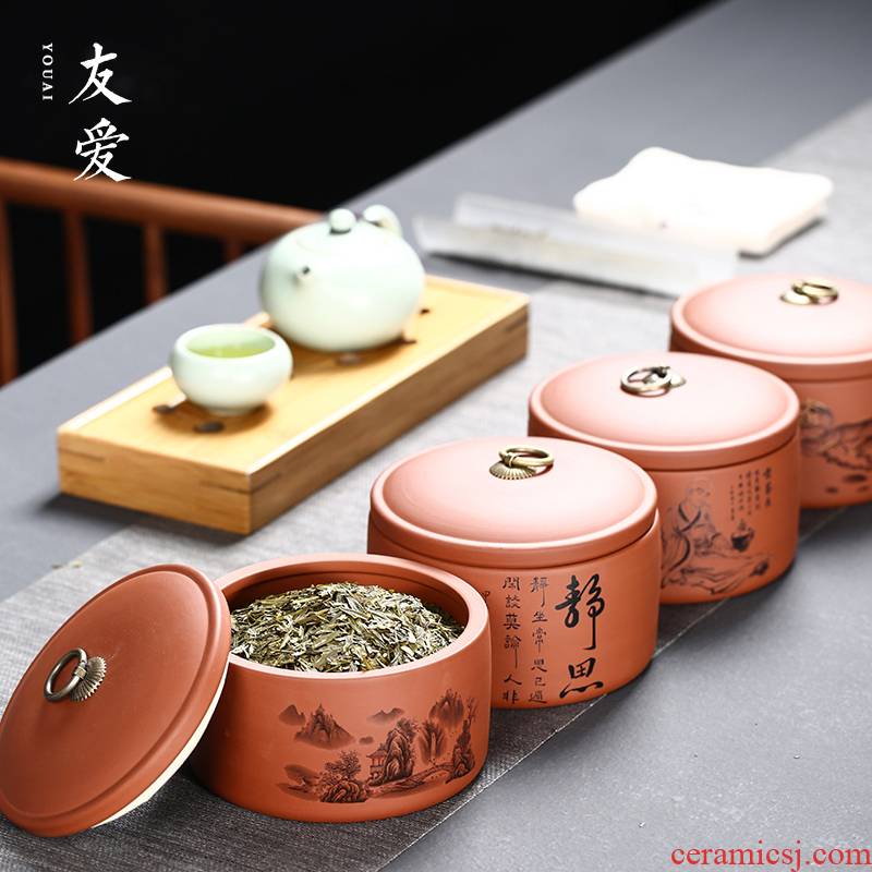 Love violet arenaceous caddy fixings to large - sized ceramic seal tank receives the pu 'er tea storage box household large bottle